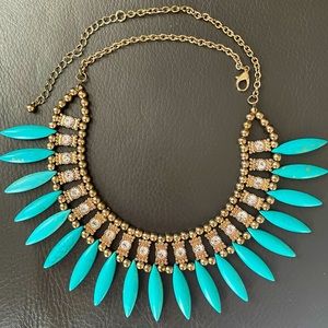 Turquoise, Crystal and Gold Statement Necklace